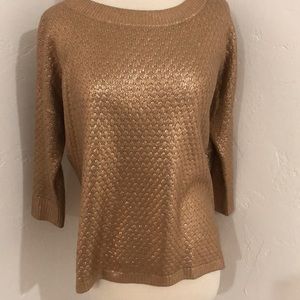 EUC Club Monaco Bronze Rose Gold Metallic Sweater Hi Low Hem Size Small